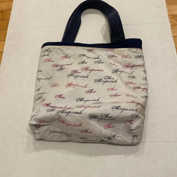 AEROPOSTALE Fabric Navy Blue Jean style Casual Tote Bag with white stitching - Picture 11 of 13